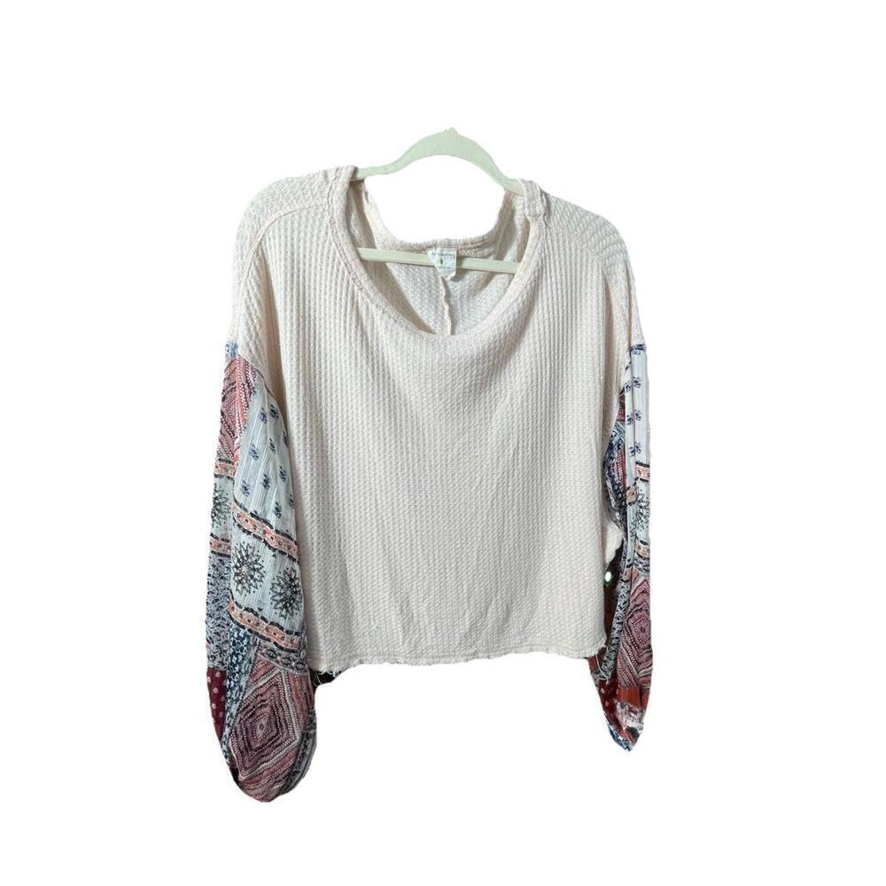 By Together Lost Gypsy Waffle Knit Raw Hem Blush Pink Size L Boho
